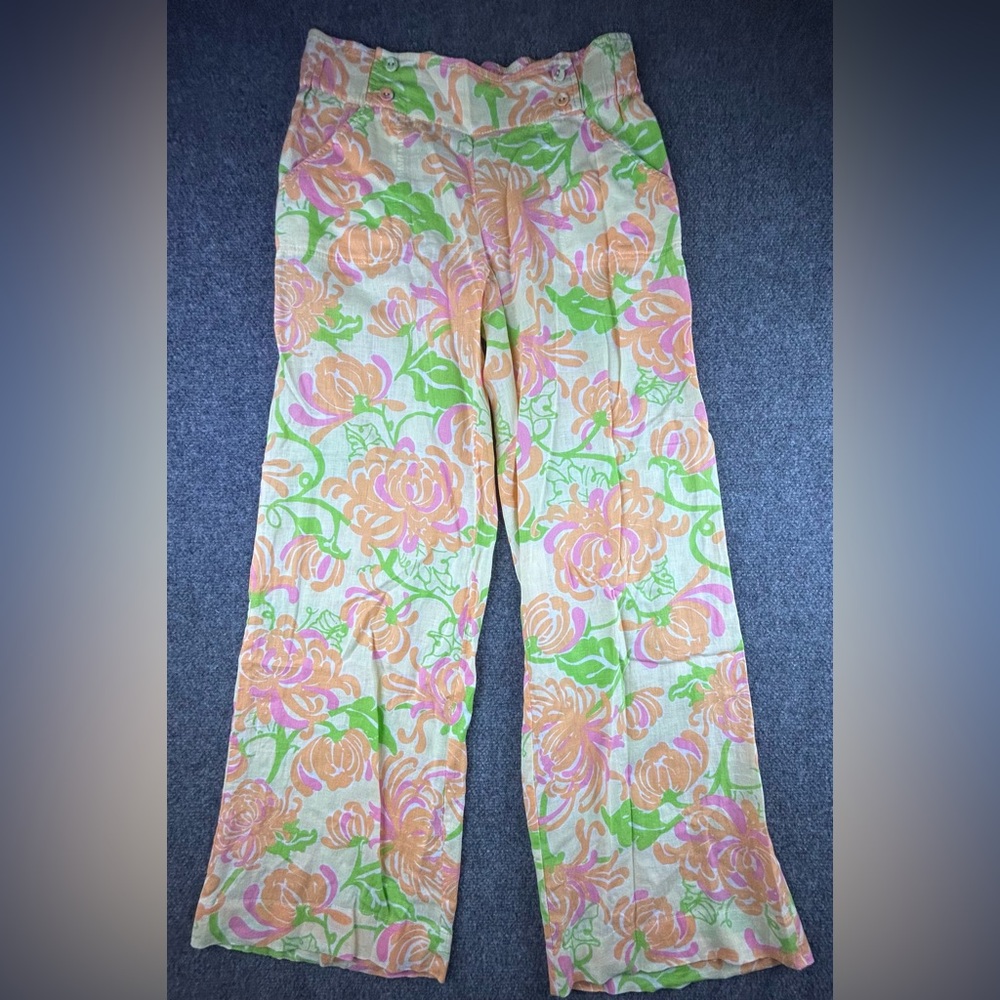Lily Pulitzer 100% Linen Floral Lightweight Pants Womens Size Small